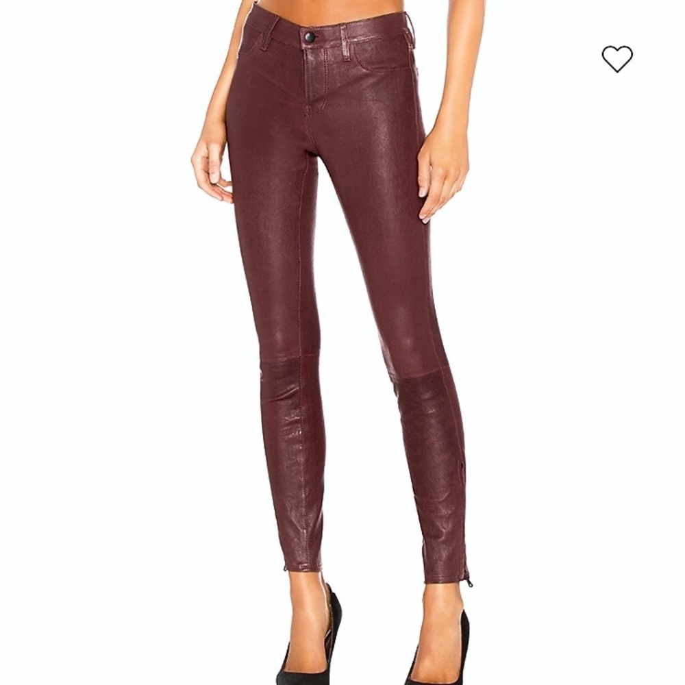 J brand burgundy leather pants.
